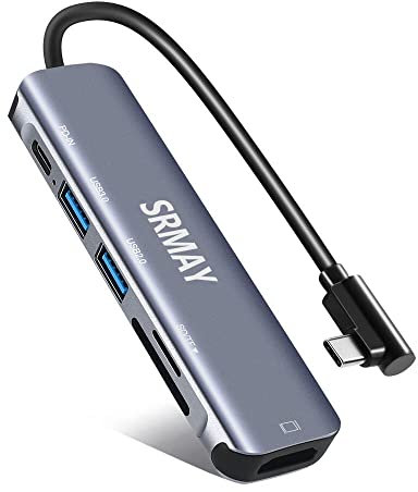 Hub USB c Adaptateur,SRMAY USB-C vers HDMI 4K PD 100W, Lecture de Carte SD/TF, Dock Multiport 6-en-1 pour MacBook Pro M1 2021 MacBook Air 2020 HP Dell XPS ChromeBook Pixel iPad Pro Tablette Type C