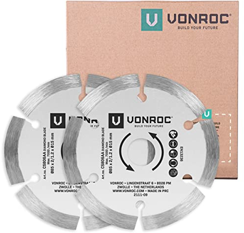 VONROC Lames diamant 85mm, diamètre d’alésage de 15mm, épaisseur de 1.2mm - pour scies compactes, circulaires et plongeantes – Pour la pierre et la céramique – 2pcs