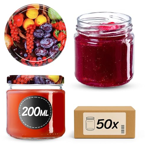 KADAX 50er Set Einmachgläser 200ml TO66, Marmeladengläser Vorratsgläser Mason Jar mit Schraubdeckel, Luftdicht & Spülmaschinenfest, Honig- & Dessertgläser