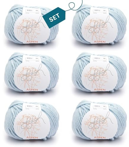 ggh Aspen Box - dicke Merinowolle Mischung - 6x50g Knäuel (insgesamt 300g) - zum Stricken oder Häkeln Farbe 040 - Silberblau