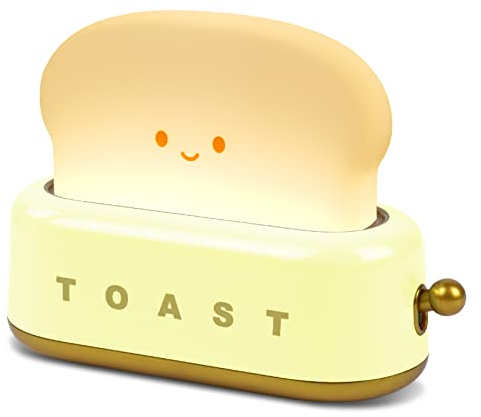 URAQT Toast Nachtlicht Kinder,Nachttischlampe für Kinder USB Wiederaufladbar Kawaii LED Nachtlicht mit Timing Funktion Stufenlos Dimmen Stilllicht Nachttischlampe Tragbares Nachtlicht Gelb
