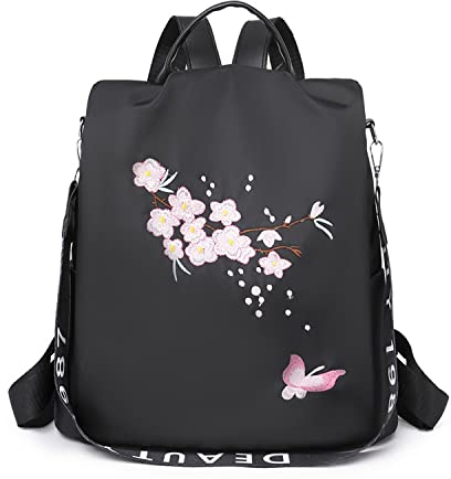 Rucksack Damen Wasserdichte Anti Diebstahl Schulrucksack Umhängetasche, Mode Cityrucksack Tagesrucksack für Schule Reisen Arbeit Einkauf (Schmetterling Schwarz)