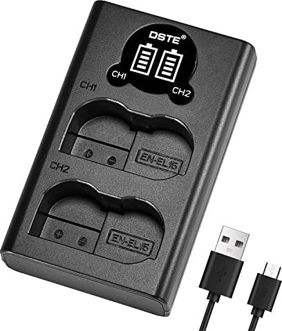 DSTE EN-EL15 ENEL15 Batterie USB Double Chargeur Rapide avec écran LCD Compatible pour Nikon D600, D610, D750, D800, D800E, D810A, D7000, D7100, D7200