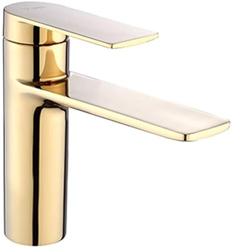 Rea Waschtischarmatur STORM GOLD BAS Wasserhahn Bad Badarmatur aus Messing Armatur für Waschbecken Badezimmer Mischbatterie Waschbecken Einhebel (Gold)