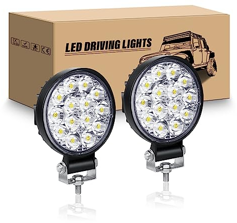 RIGIDON 2 Pcs LED Arbeitsscheinwerfer, 3.2 Zoll 42W Rund LED Scheinwerfer 12V 24V Mini Rückfahrscheinwerfer Auto Offroad Beleuchtung für SUV ATV Traktor LKW 4x4, 6000K Weiß Nebelscheinwerfer