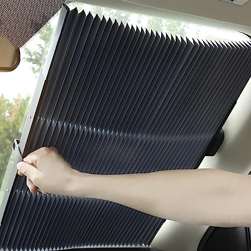 Foribyw, Car Windscreen Sun Shade 145-180CM Retractable Visor Cover Collapsible Auto Windshield Sunshade Reusable Insulated Windshield Sun Protector for Car Vehicle(65cm)