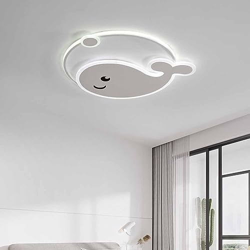 LED Deckenlampe Wal Dimmbar Kreative Delfin Lampe für Kinderzimmer, Runde ultradünne Paneele Nachttischlampe mit Fernbedienung, für Babyzimmer, Wohnzimmer Ø45cm