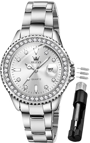 OLEVS Damenuhr Diamant Analoge Armbanduhr mit Kleines Gesicht Silber Edelstahlband wasserdichte Frauen Uhr Geschenk Sale Marken