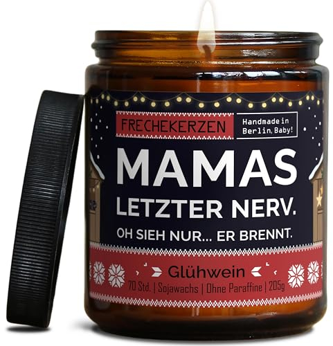 Lustige Duftkerze mit Spruch für Mama | Handgemacht aus Sojawachs | In Geschenkbox | Nachhaltiges Valentinsgeschenk | Geschenkidee Geburtstag Mutter, Beste Mama zum Muttertag |Glühwein