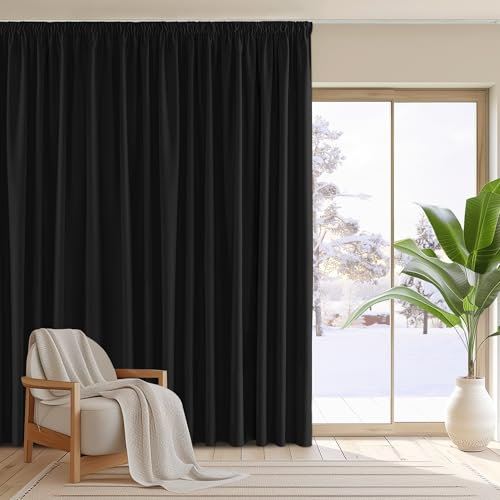 PONY DANCE Schlafzimmer Gardinen Blickdicht für Große Fenster 1er Set H 245 x B 200 cm Thermogardine gegen Hitze Abdunkelnde Vorhänge mit Kräuselband für Schiene Verdunkelungsvorhang
