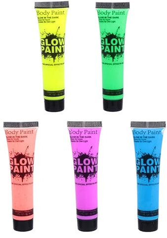 POPETPOP Glow Body Paint Set 5pcs Neon Craft Paints Reactive Fluorescent Face Body Paint