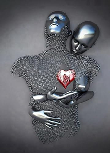 3D Metall Figur Statue Kunst Leinwand Gemälde Romantisch Abstrakt Poster und Drucke Liebhaber Skulptur Poster Liebe Herz Kuss Bilder - Ohne Rahmen (Figur-02,1Pcs-70x100cm)