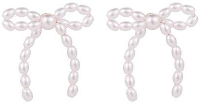 Perlen Schleifen Ohrringe, 3,5cm Perlen Knoten Ohrringe Elegant Ohrstecker aus Sterlingsilber, Perlen Tropfen Ohrringe Modeschmuck Perlen Ohrhänger Geschenk für Frauen Teenager Mädchen