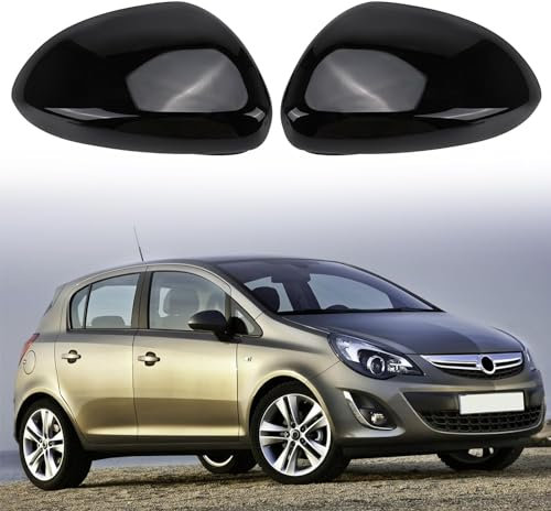 Auto Spiegelkappen Ersatz für Opel Corsa D 2006-2014 / Corsa E 2014-2019, Außenspiegelkappe Rückspiegelkappe Seitenspiegel Abdeckungen, Außenspiegelgehäuse glänzend (Schwarz)