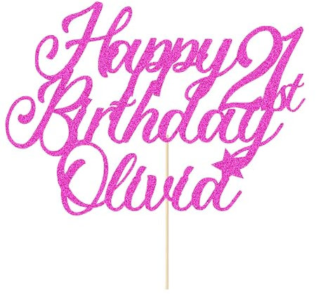Personalised Happy Birthday Cake Topper Birthday Cake Toppers Gifts for Women Men Glitter Cake Topper with Any Age & Name for 18th 21st 30th 40th 50th 60th Cake Decorations (Pink)