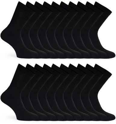 Basic Treasure 20 Paar Tennissocken Herren & Damen 43-46 Schwarz, Sportsocken Baumwolle, Atmungsaktive Tennis Crew Socken