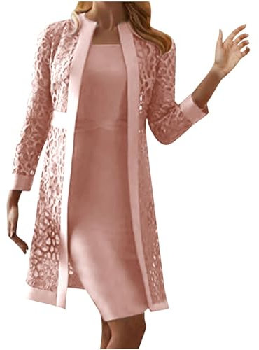 HAOLEI Set di Abito e Cardigan a Vita Alta, Traspirante da Donna Vestito a Tubino con Cardigan, Elegante per Banchetto e Cerimonia, Estivo Corto per Primavera e Estate, Confortevole