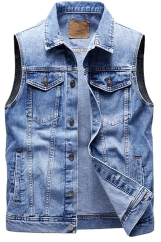 Herren Jeansweste Ärmellos Jeansjacke mit 6 Taschen Biker Weste