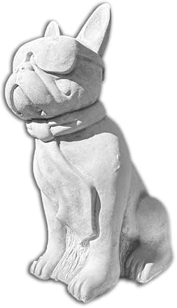 FABRIQ Hund Figur, Schlaue Bulldogge Realistische Gartenfigur aus wetterfestem Steinguss, 10 kg Gewicht, 36 cm Höhe, Skulptur deko