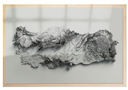 MJ-GRAPHICS® | Türkei Reliefkarte Poster - Landkarte in 3D Reliefstil - Wanddekoration für Büro, Schlafzimmer, Wohnzimmer & Bildung Türkeikarte - Fine Art Kunstdruck 300g A2 - ohne Rahmen