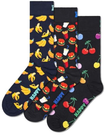 Happy Socks 3-Pack Classic Banana Baumwolle Socken Damen Herren Marine 36-40