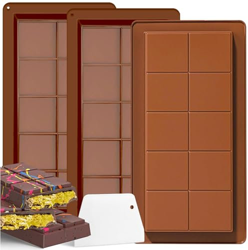 3 Piezas Moldes Silicona, Moldes de Barra de Chocolate Molde Tableta Chocolate Moldes Antiadherentes Moldes Moldes para caramelos Reutilizables para Rellenar Chocolate Temporizador