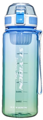 Mi Ko Mi Ka Botella de Agua Deportiva de 1 Litro | Sin BPA | Boquilla para Deporte de Varios Tipos | Opción Con Texto Motivacional (Verde-Azul 850ml)