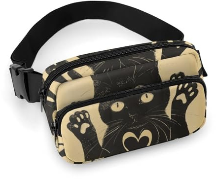 Bauchtasche mit Katzenmotiv in Herzform, wasserdichte Gürteltasche mit verstellbarem Gürtel, lässige Umhängetasche, Reise-Hüfttasche für Sport, Laufen, Radfahren, weiß, 20 x 13 cm, Hüfttasche, weiß,