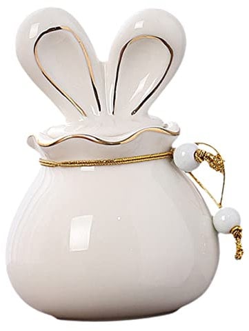 PRETYZOOM Ceramic Rabbit Jar Cookie Jar Snack Jars Tea Jar Tea Holder with Lid Containers with Lids Multi-use Tea Canister Sealed Biscuit Barrel Sugar Canisters Cat Treat Jar Ceramics White