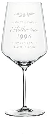 EKM Living Spiegelau & Nachtmann Style Wein Glas personalisiert 630ml mit Gravur Zur Perfektion gereift – individuell mit Name & Jahreszahl – Geburtstagsgeschenk - Geschenk für Sie & Ihn (Geburtstag)
