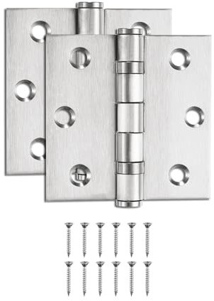 sourcing map 2Pcs 3.4x3.4x0.1 Door Hinges with 6 Holes and Screws Ball Bearing Interior Door Hinges Symmetry Holes Layout for Bedroom, Bathroom, Living Room, Silvery