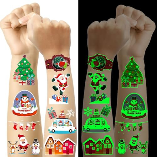 Weihnachtstattoos Kinder, 12 Blatt Leuchttattoos Weihnachten Kleinigkeiten Weihnachtsgeschenke für Kinder, Mitgebsel Ideen Adventskalender Füllung Kinder