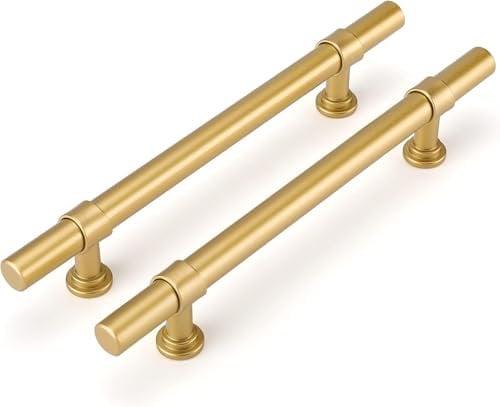 LONTAN 5 Gold Kitchen Handles 160mm Gold Cupboard Handles T-Shaped Dresser Drawer Pulls Vintage Wardrobe Bedroom Cabinet Door Pulls