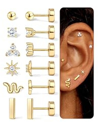 Chriscoco Orecchini Donna Oro/Argento Orecchini Acciaio Chirurgico Piccoli Piercing Orecchio Set Orecchini Anallergici Donna Piercing Trago Helix Piercing