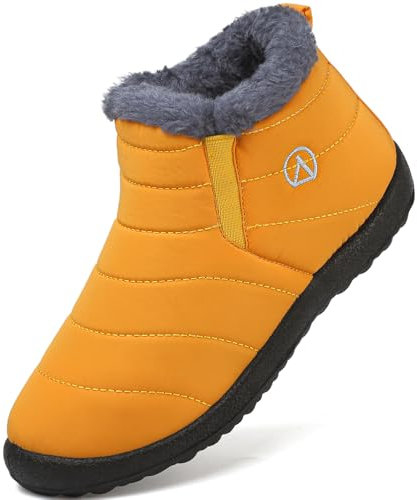 LAZAZAFI Stivali Ragazze Ragazzi Invernali Stivali da Neve Impermeabili Caldo Peluche Bambini Stivaletti All'aperto Antiscivolo Scarpe Trekking Giallo 38 EU