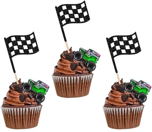 24 Stück Motorrad Happy Birthday Cake Topper Glitzer Motocross Dirt Bike Tortendeko Rennfahrzeug Kuchen Deko für Mann Junge Geburtstag Party Kuchen Dekoration Schwarz
