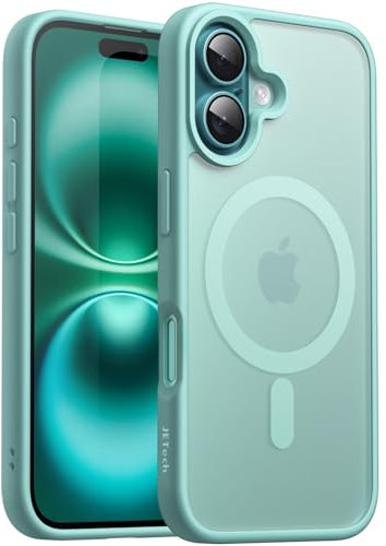 JETech Magnetisch Hülle für iPhone 16 6,1 Zoll Kompatibel mit MagSafe, Transluzente Matt Rückseite Dünn Stoßfest Handyhülle (Blaugrün)