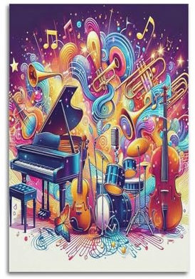 Festival-Poster, Anime-Stil, auffällig, jeweilige Musikinstrumente und Noten, gespieltes Poster, dekorative Malerei, Leinwand, Wandposter und Kunstbild, Druck, moderne