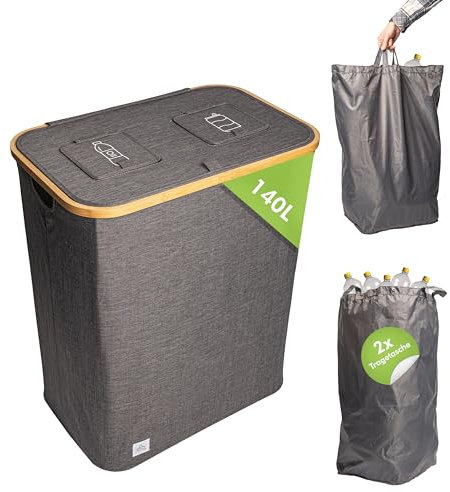 EnviroNest Premium Pfandflaschen Sammelbehälter mit 2 Öffnungen & Druckknöpfen – Leergut Organizer mit Flaschen & Dosen Aufdruck – Haushalt Recycling System