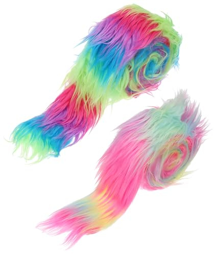 PATIKIL Plüsch Kunstpelz Stoff vorgeschnittene Streifen, 2 Stück 150 x 5 cm Flauschiges Kunstpelzband Künstlicher Bastelpelz für Basteln, Regenbogenfarbe