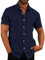 Rodawu Men's Navy Blue Cotton Linen Blend Lightweight Regular Fit Short Sleeve Button-Down Shirt M