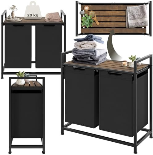 tectake® Wäschekorb mit Deckel, Wäschekorb 2 Fächer, Wäschesortierer Wäscheschrank für Schmutzwäsche,Wäschesammler mit Deckel, Wäschebox, Wäschesack, Laundry Basket - 34 x 74 x 72 cm