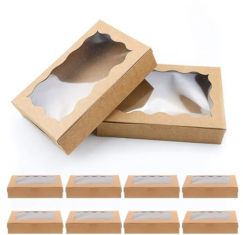 AOMiGT Scatole Per Biscotti Kraft, 10 Pezzi Con Finestra Trasparente Scatole, Scatole Da Dessert Accessori Da Forno, Scatole per Dolci Kraft Marrone con Finestra Per Festa Di Nozze Compleanno