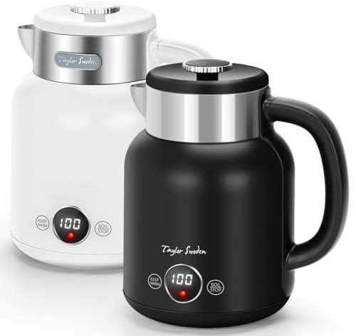 Taylor Swoden Asher & Zoey- Hervidor de agua retro de toque frío, doble pared de acero inoxidable, 2200W, 1.7L, ajuste de temperatura, pantalla LED, mantener caliente 1 hora