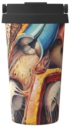 KLMELLMDE Portable Insulated Human Anatomy Heart Chart Coffee Mug, Stainless Steel Insulated Mug Reusable, Travel Coffee Mug with Lid, Iced Coffee Mug, Suitable for Outdoor, Car, Office, Home Use