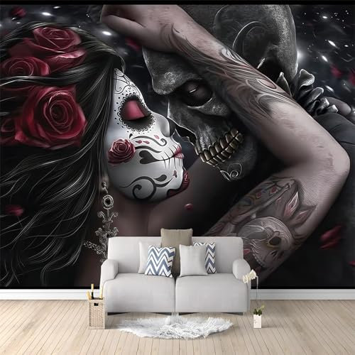 Photo Wallpaper 79 x 55/200 x 140 cm(WxH) Non-Woven Premium Art Print, Fantasy Gothic Couples Design Black Wall Mural, Home Decor Theme Wallpaper for Bedroom Living Room