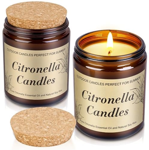 250Std Citronella Kerzen Outdoor Groß,2 Stücke XXL Draußen Camping Citronella Kerzen im Glas mit Holzdeckel Zitronella Kerzen 100% Natürliches Sojawachs für Garten,Balkon,Picknick,Terrasse,Tischdeko