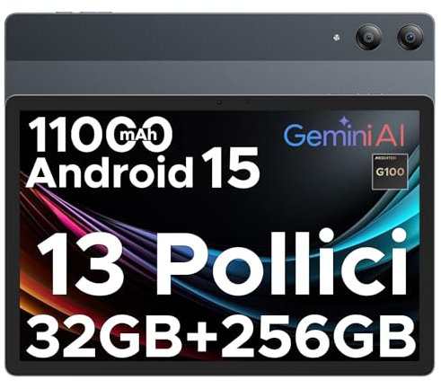 DOOGEE Tab E3 Pro Tablet 13 Pulgadas, 32GB+256GB/2TB Tablet Android 15, Gaming Tablets Octa Core 11000mAh Helio G100, Gemini AI/4G Dual SIM+WiFi 5G/13MP+8MP/GPS/OTG/Face ID/4 Altavoces Tableta Grande