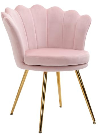 HOMCOM Sessel Wohnzimmer Relaxsessel Loungesessel mit lotusförmigem Design Polstersessel mit Metallbeine, Samtoptik, Einzelsessel für Schlafzimmer, Rosa