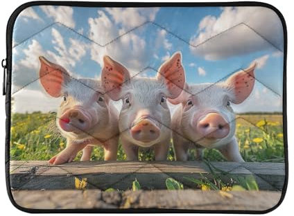 Housse matelassée pour ordinateur portable, trois cochons amusants pour ordinateur portable, pochette pour ordinateur portable, 13-14 pouces